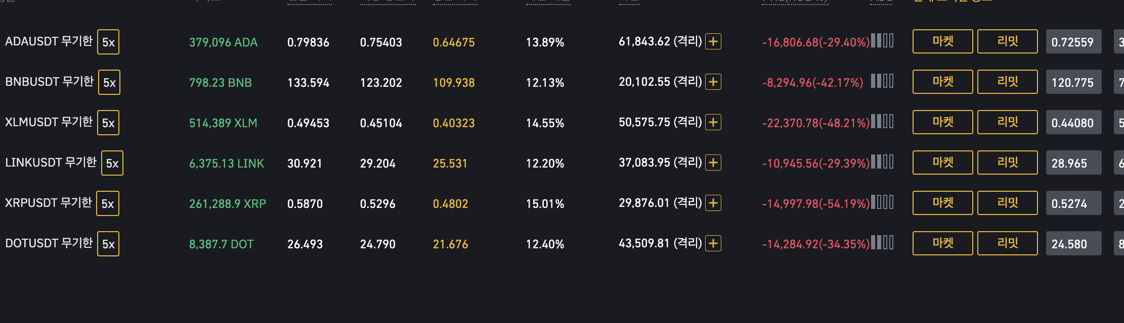 바이낸스 메이저알트 5배 저배율 공매수 현황 - 제육볶음 - 코인픽